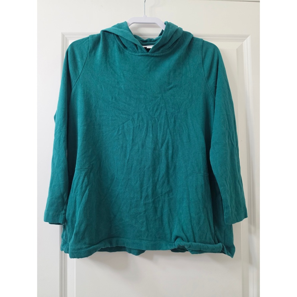 Pure Jill Soft-Touch Cotton Hoodie Teal Green Pullover Sweatshirt Womens Large